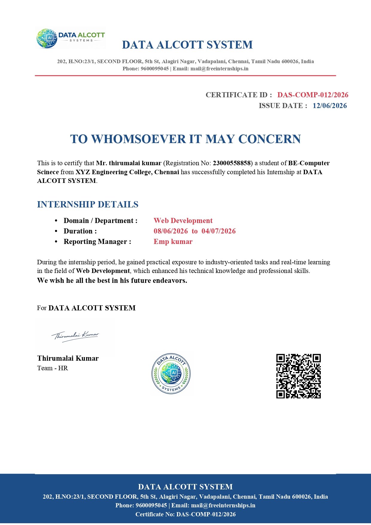 Free Internship Completion Certificate 2026 - Official certificate of completion for free online internship program